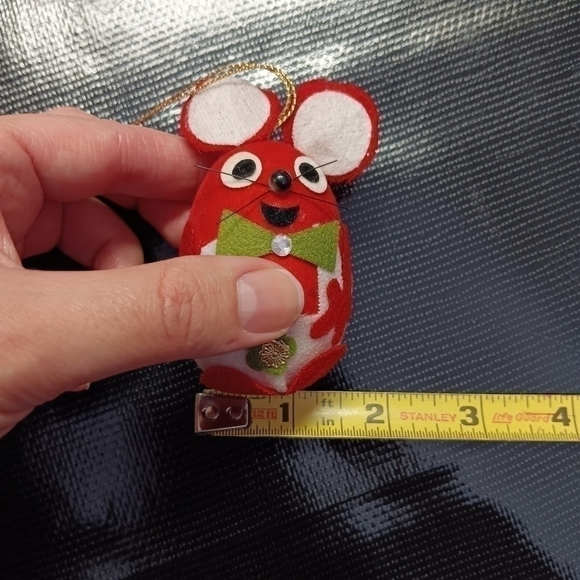 Vintage Japan Christmas Ornament Mouse Flocked egg felt RHINESTONE red LABELED - Picture 12 of 12